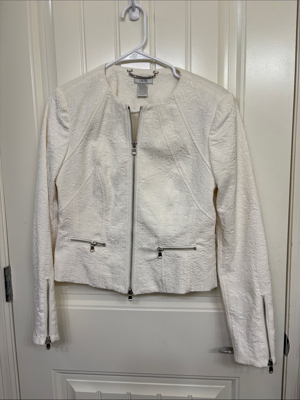 Cache White Embossed Zip-Front Blazer